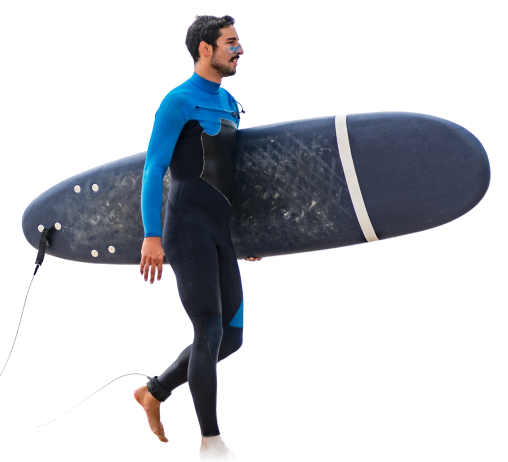 Surfer carrying a board, Radd Raxx Surf Company